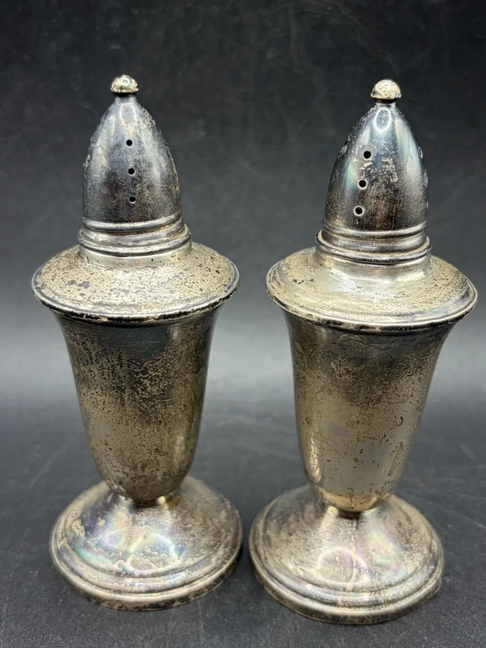 Crown Vintage Sterling Silver Weighted Salt Pepper Shakers Tableware Dinnerware